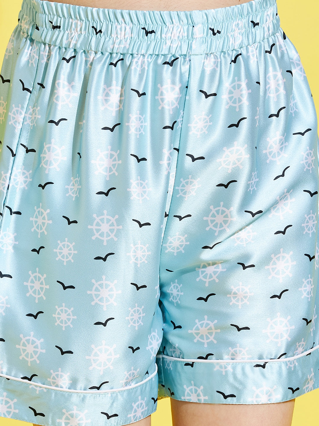 Cherry Jerry Girls Turquoise Blue White Printed Night suit