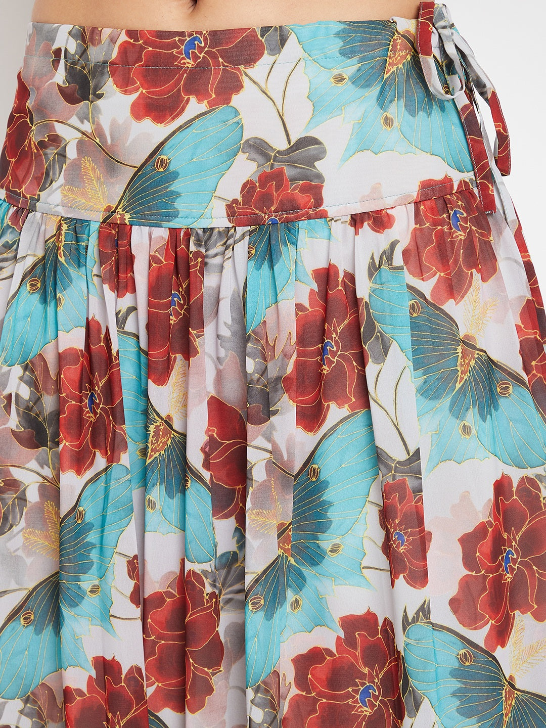 Women Blue Floral Printed Regular Top with Skirt & With Dupatta