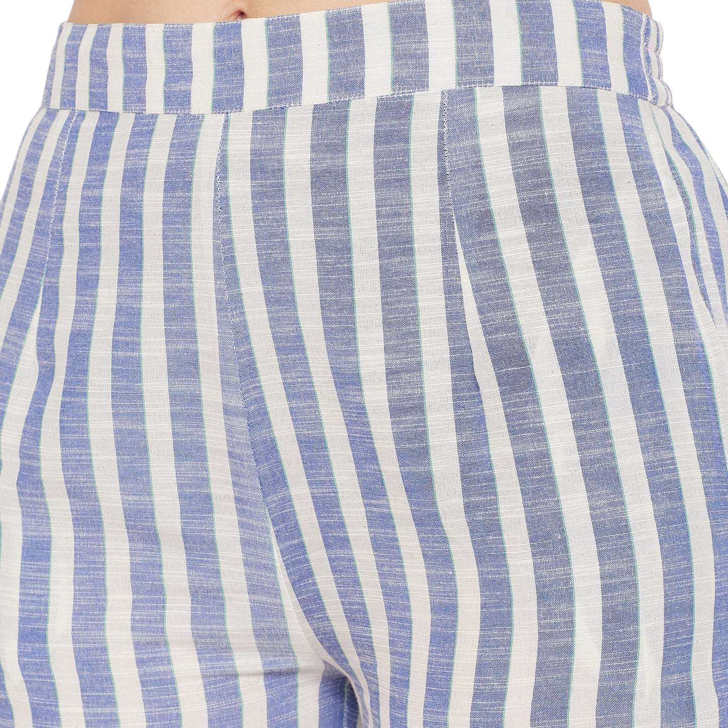 Formal white and blue stripe kurta set