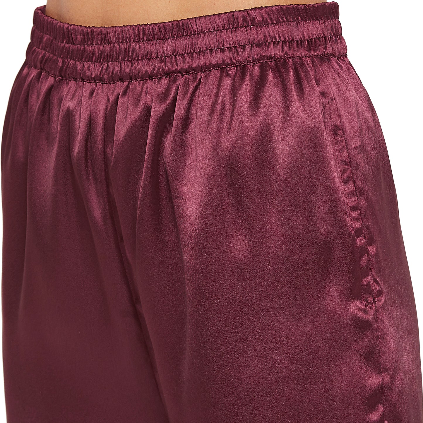 Women Wine Satin Finish Solid Night Suit