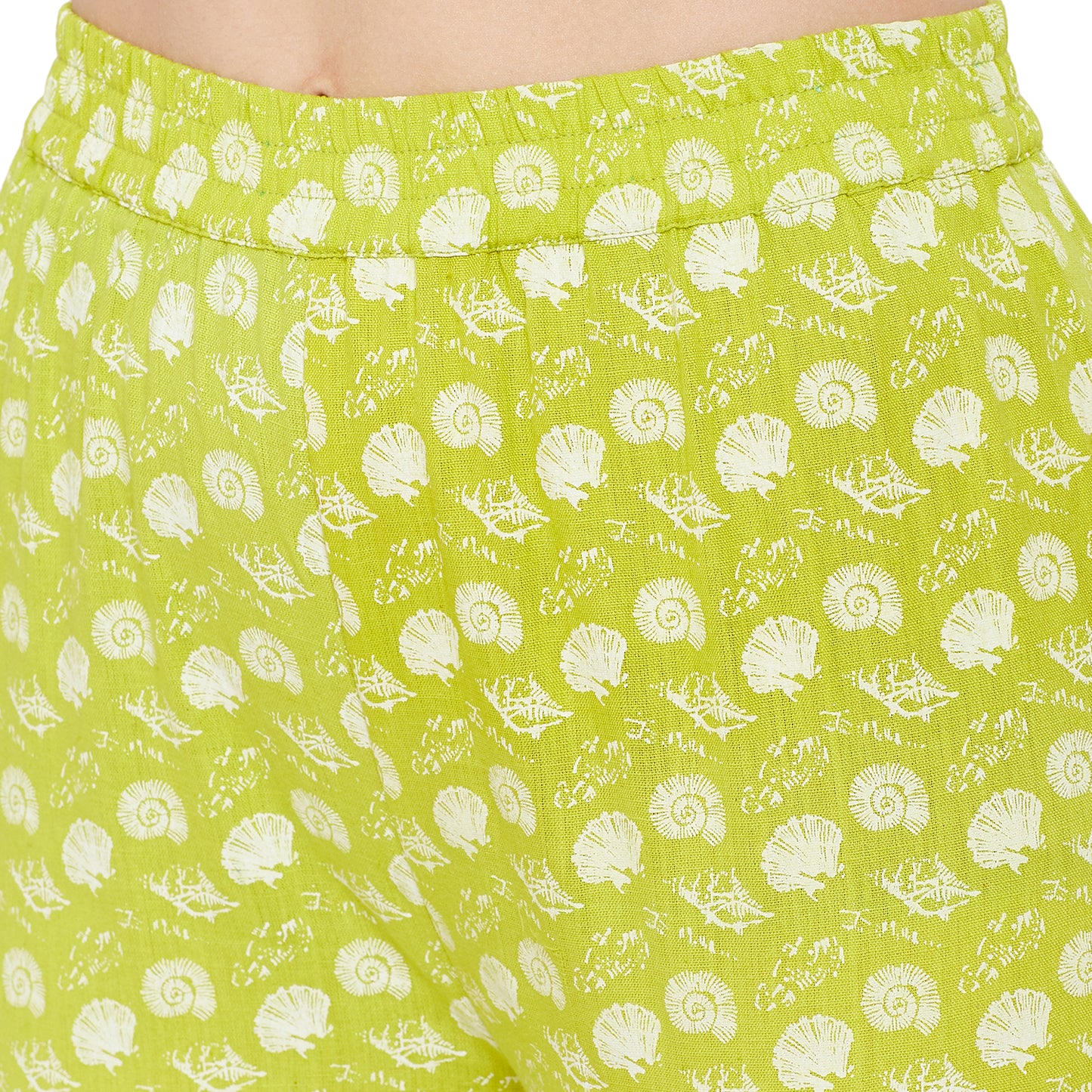 Lime green block print kurta with matching trouser