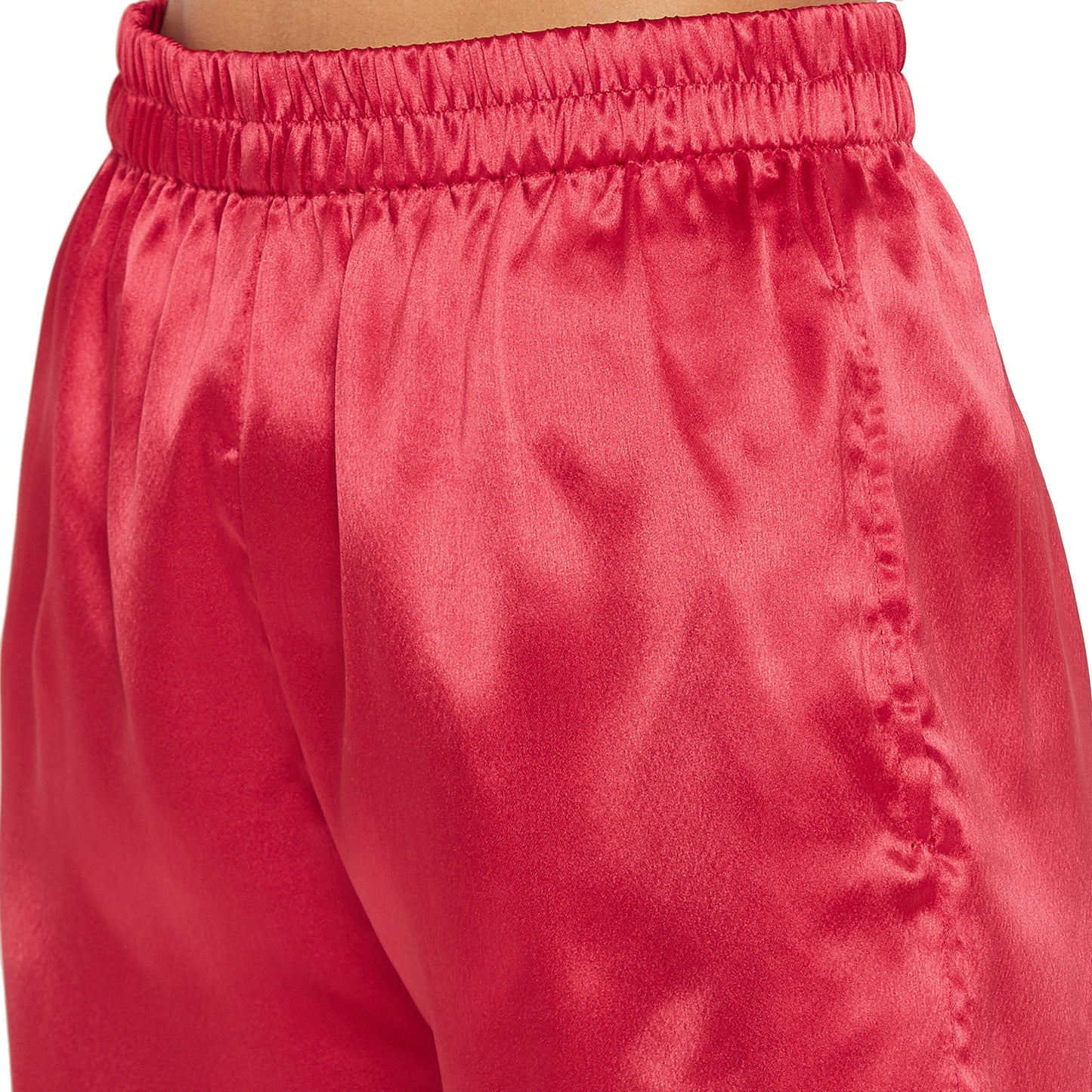 Women Red Satin Finish Solid Night Suit