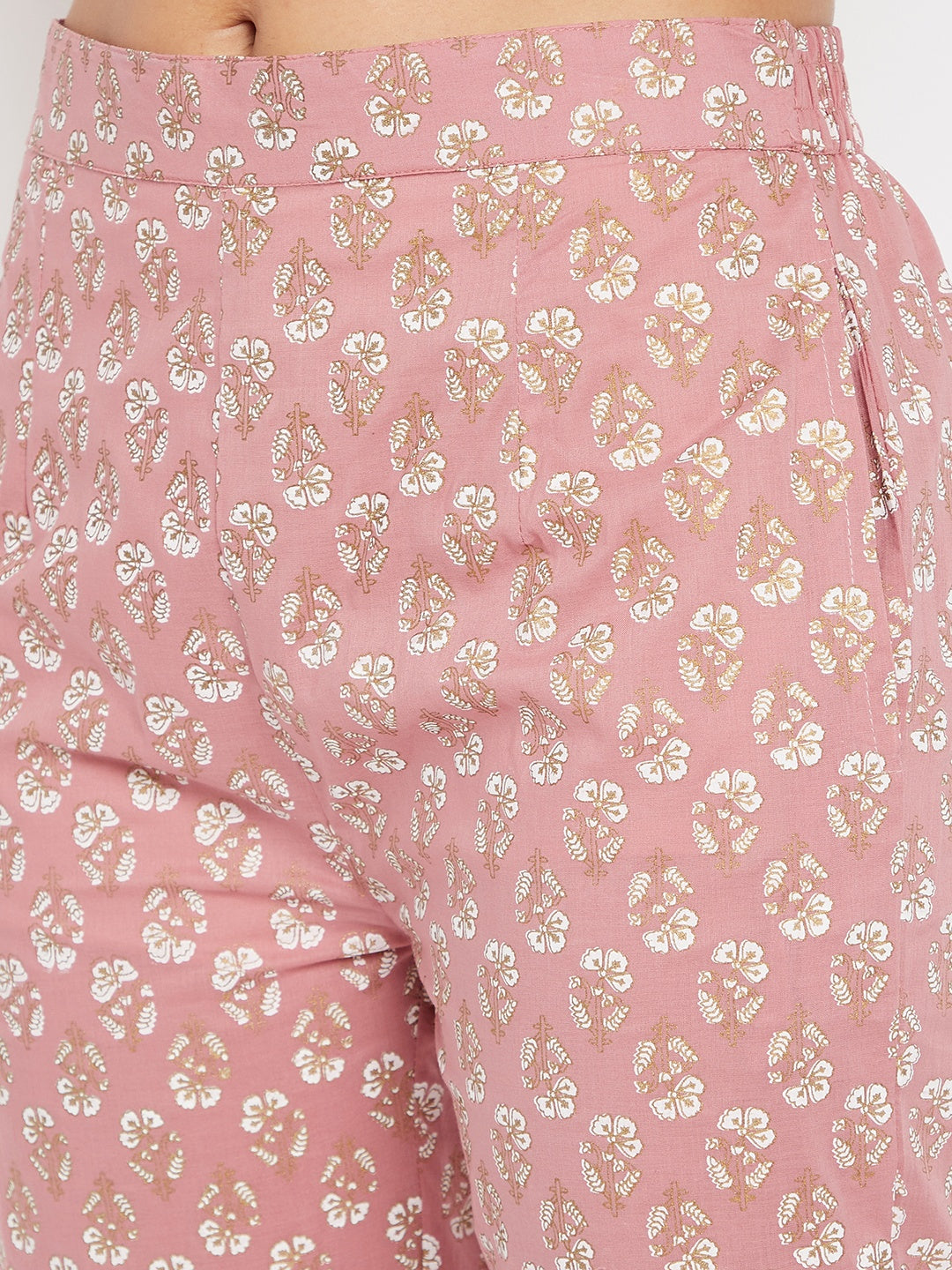 Women Pink Motif straight Kurta with Trouser and Dupatta