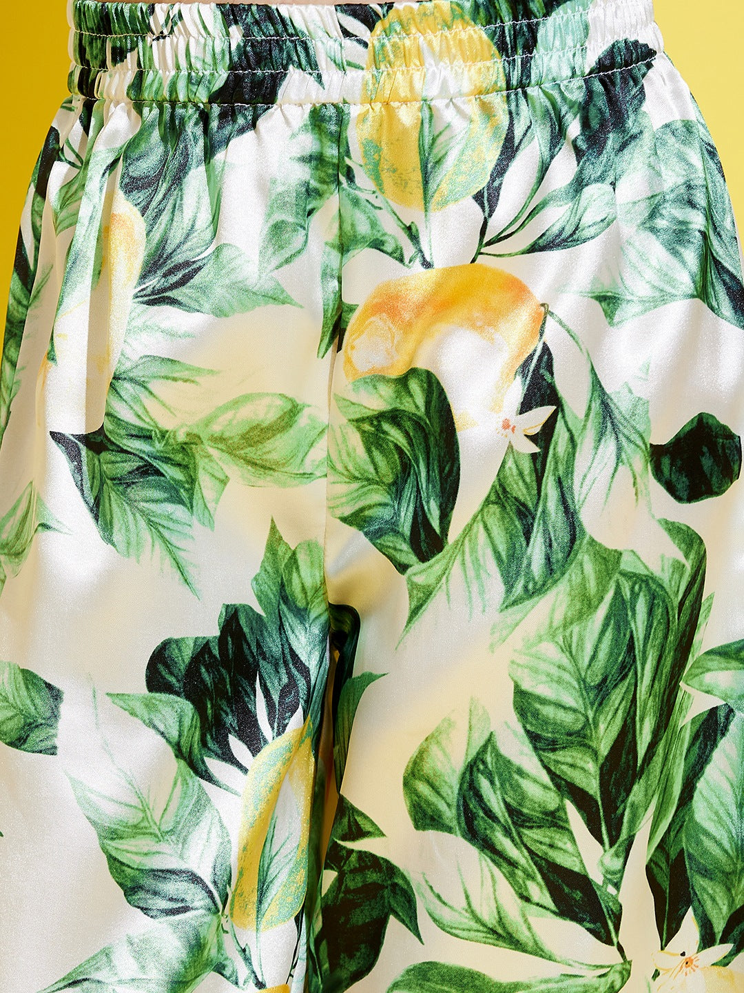 Cherry Jerry Girls Cream-Coloured Green Printed Kaftan Night suit