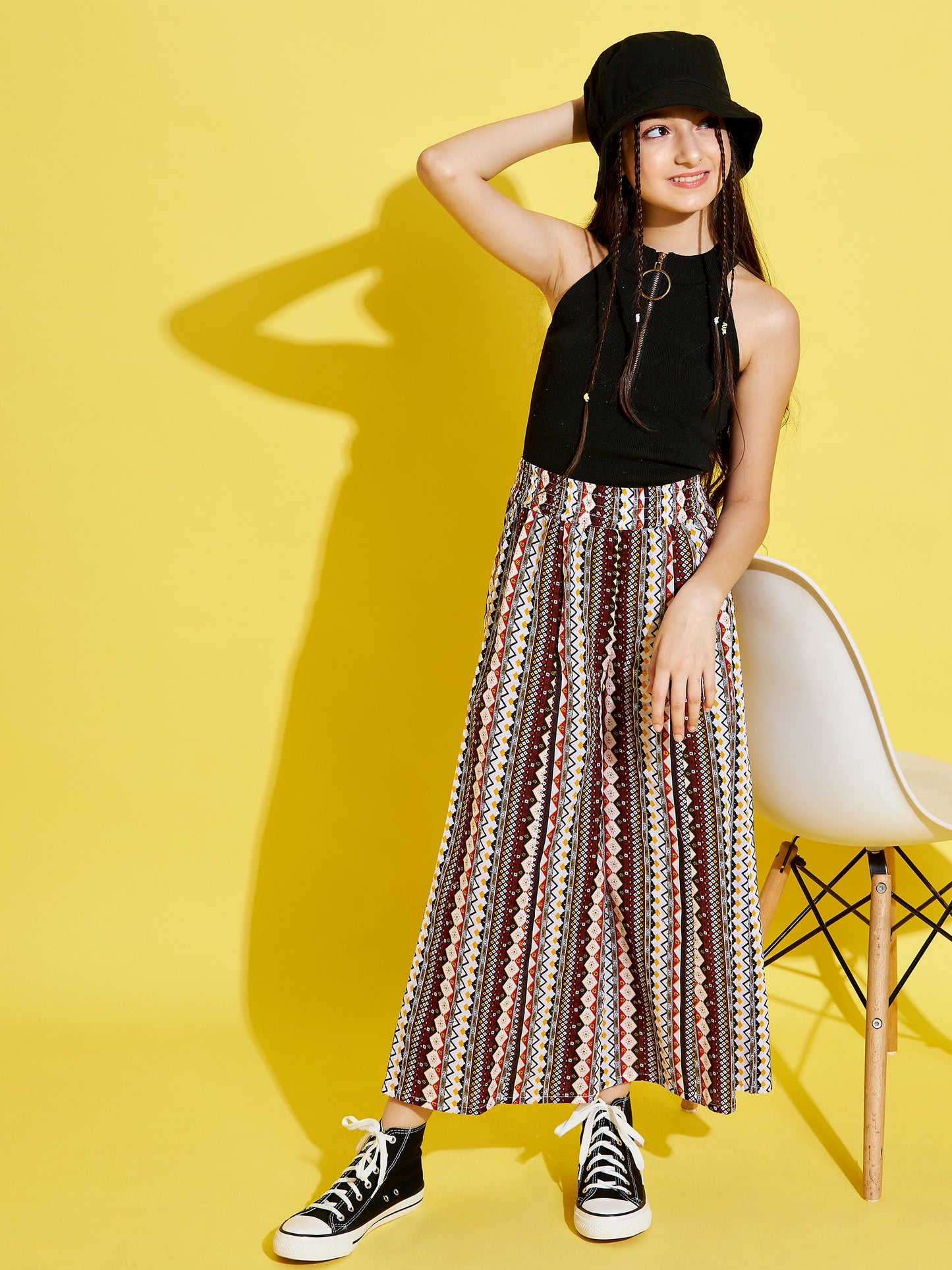 Cherry Jerry Girls Maroon Ethnic Motifs Printed Relaxed Cotton Trousers