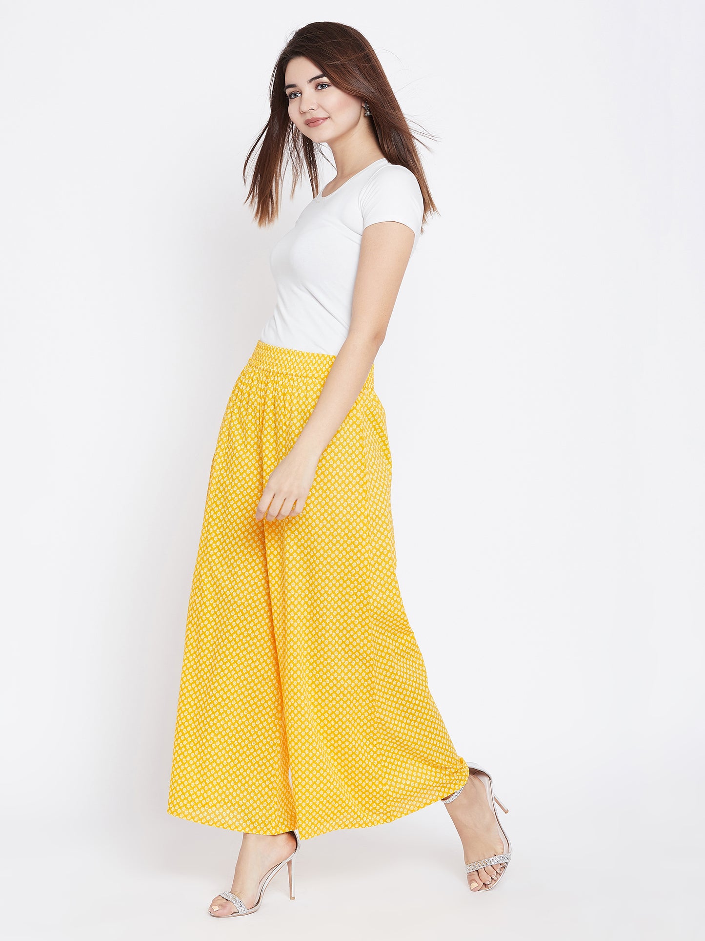 Women Yellow Printed Flared Palazzos