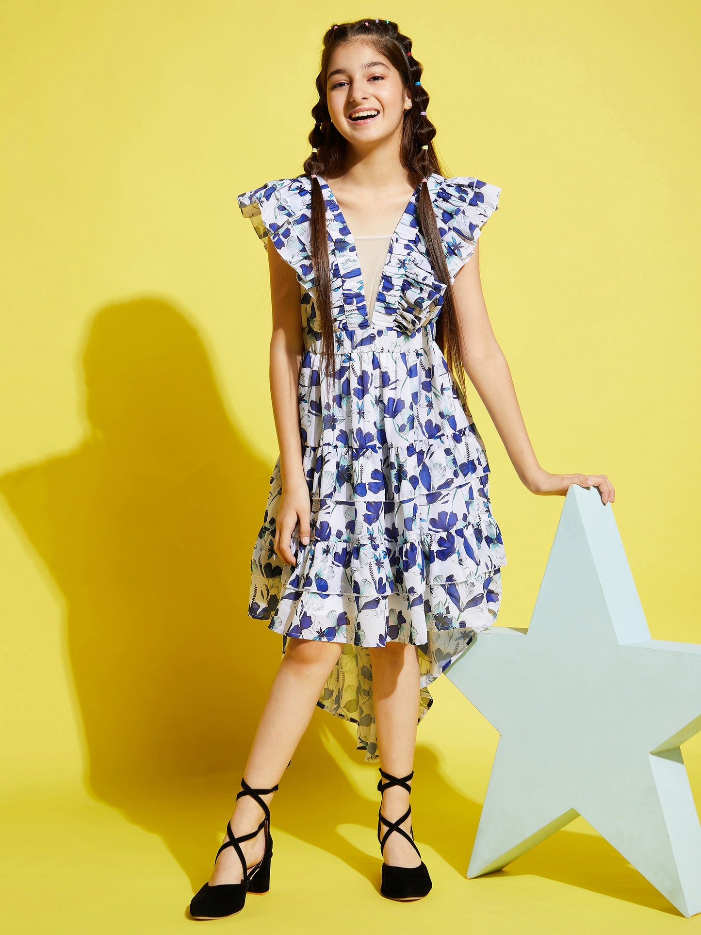 Girl White Floral Midi Dress