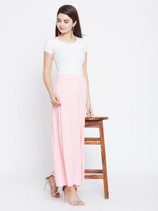 Women Pink Relaxed Flared Solid Parallel Trousers