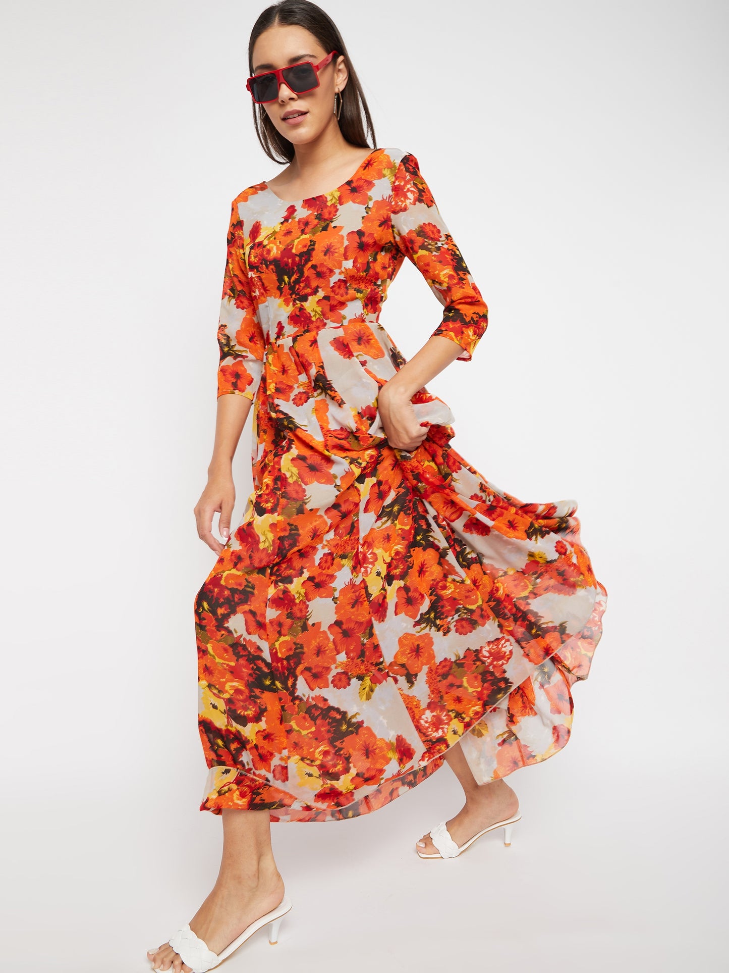 Multicoloured Floral Print Maxi Dress
