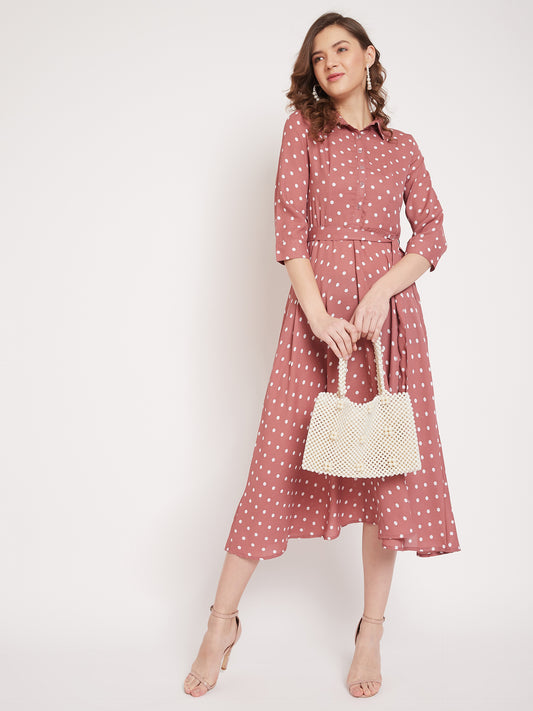 Women Pink Printed Fit and Flare Dress