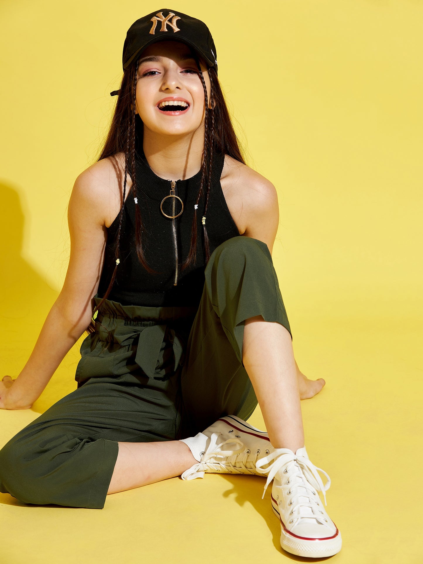 Girls Olive Solid Peg Trouser