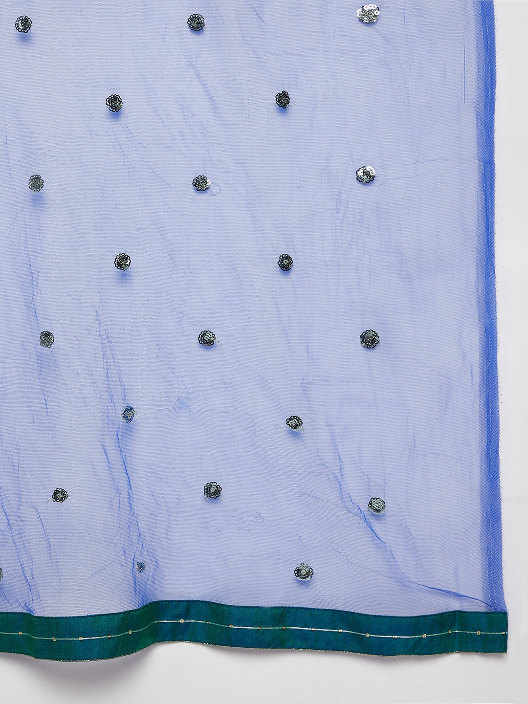 Women Green Blue Sequin Straight Kurta Set with Dupatta