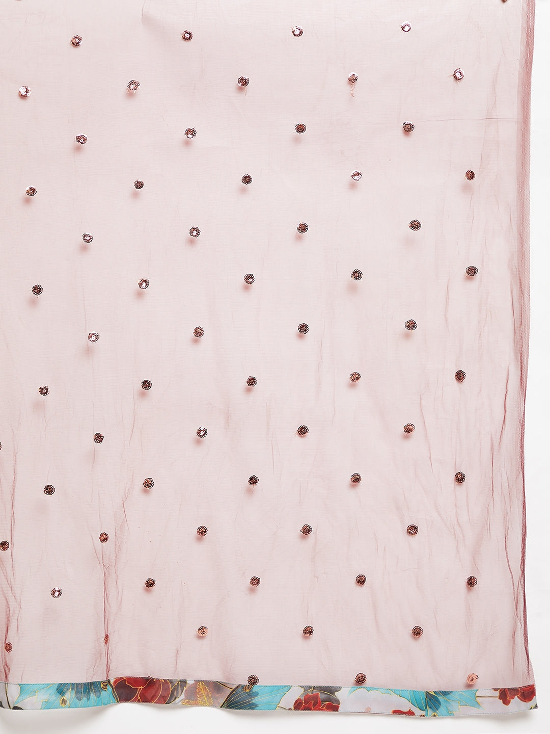 Women Blue Floral Printed Regular Top with Skirt & With Dupatta