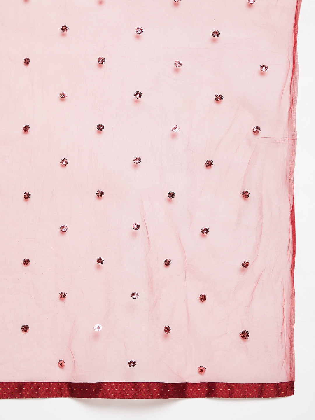 Women Maroon Pleated Golden Thread Work Kurta Set With Trouser And Dupatta