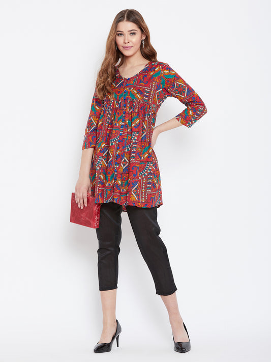 Women Red Printed Pure Cotton Anarkali Pure Cotton Kurti