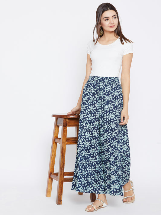 Women Navy Blue Flared Printed Palazzos
