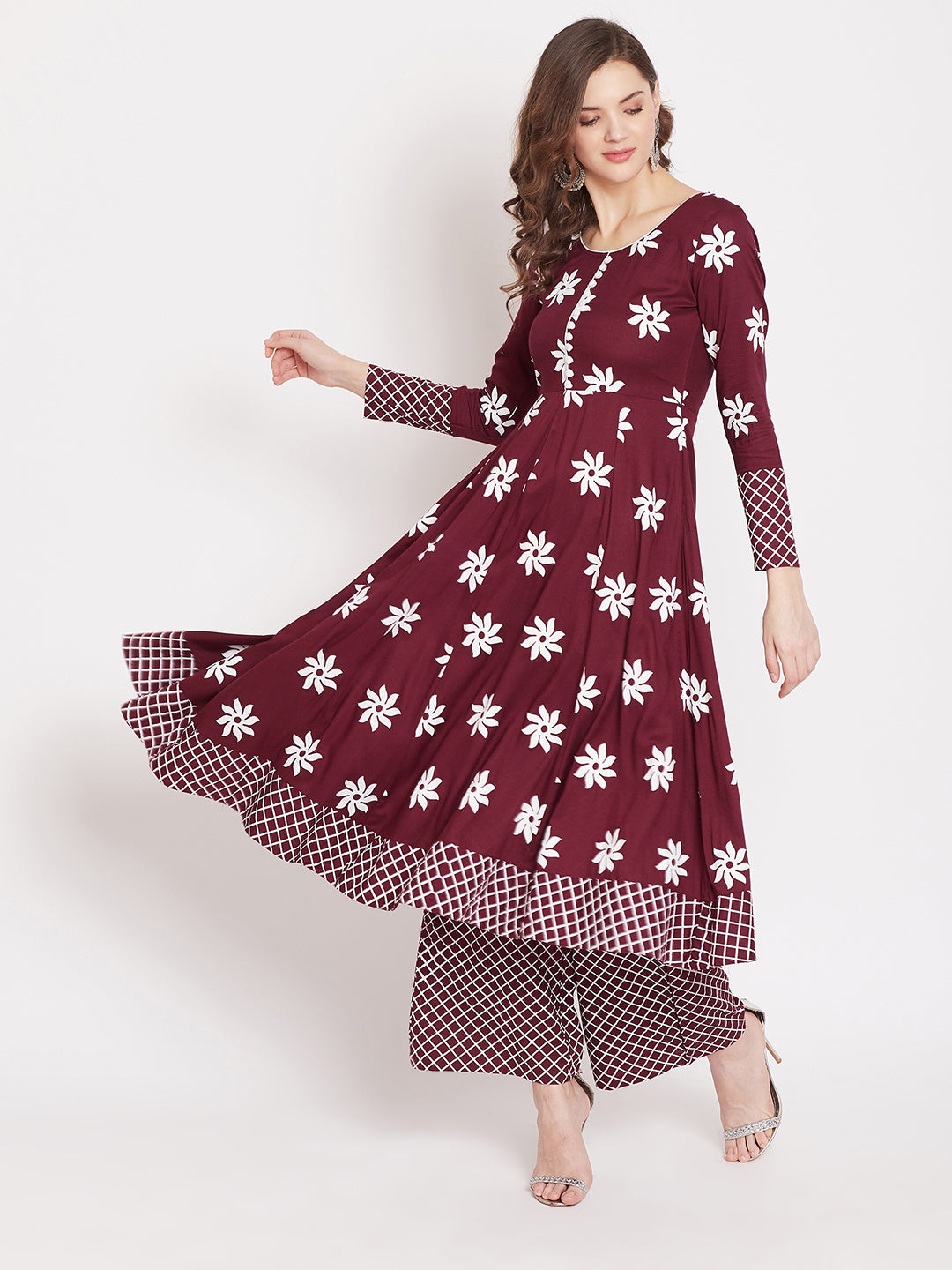Maroon printed kurta set