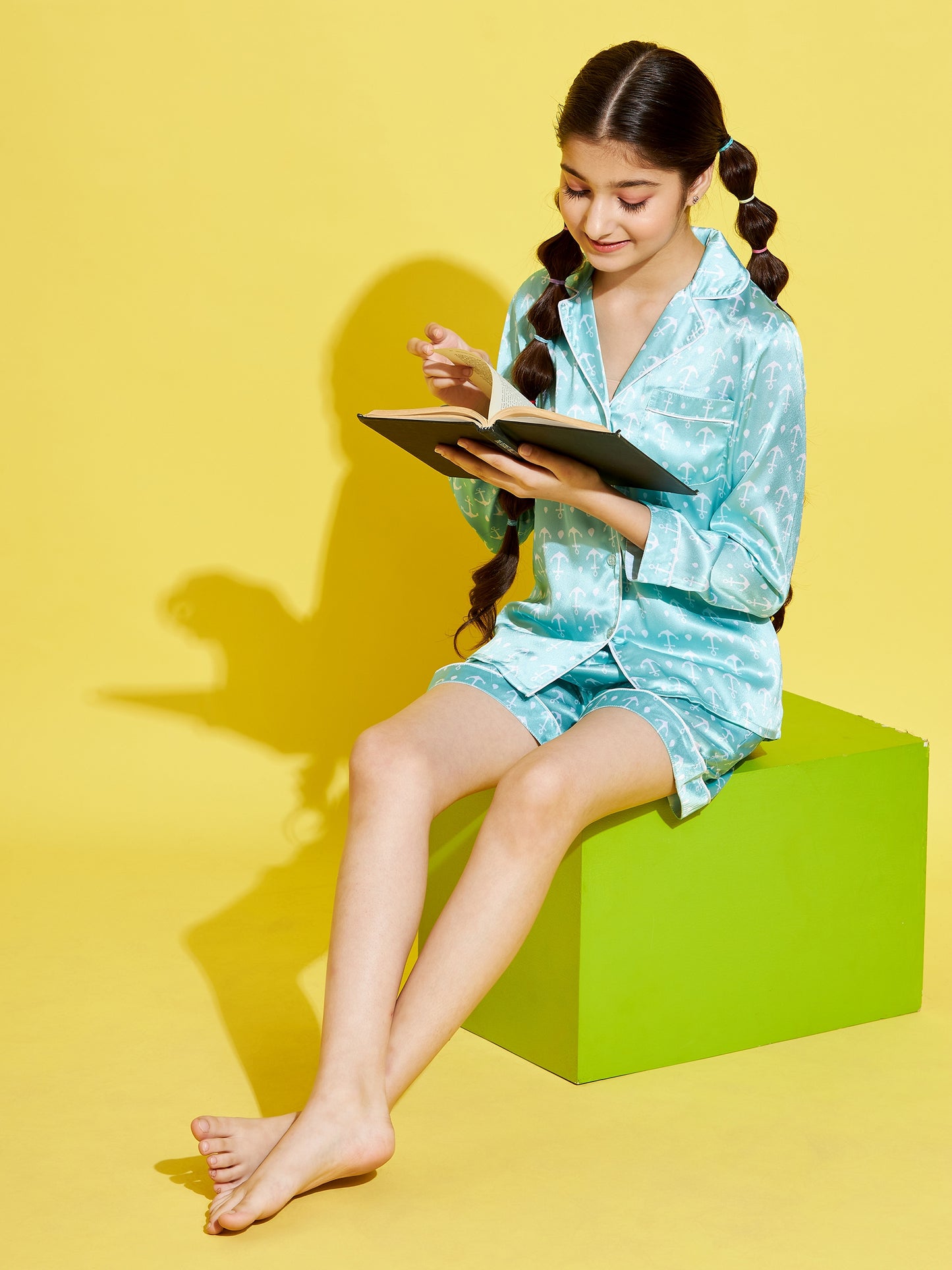 Cherry Jerry Girls Turquoise Blue White Printed Nightsuit