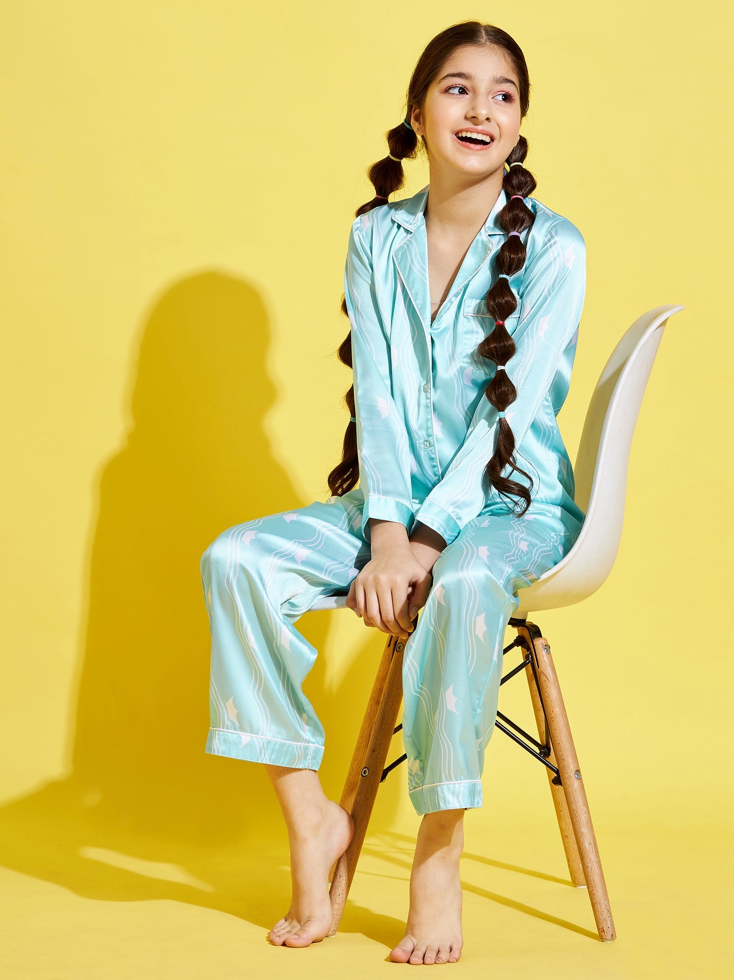 Cherry Jerry Girls Turquoise Blue White Printed Night suit