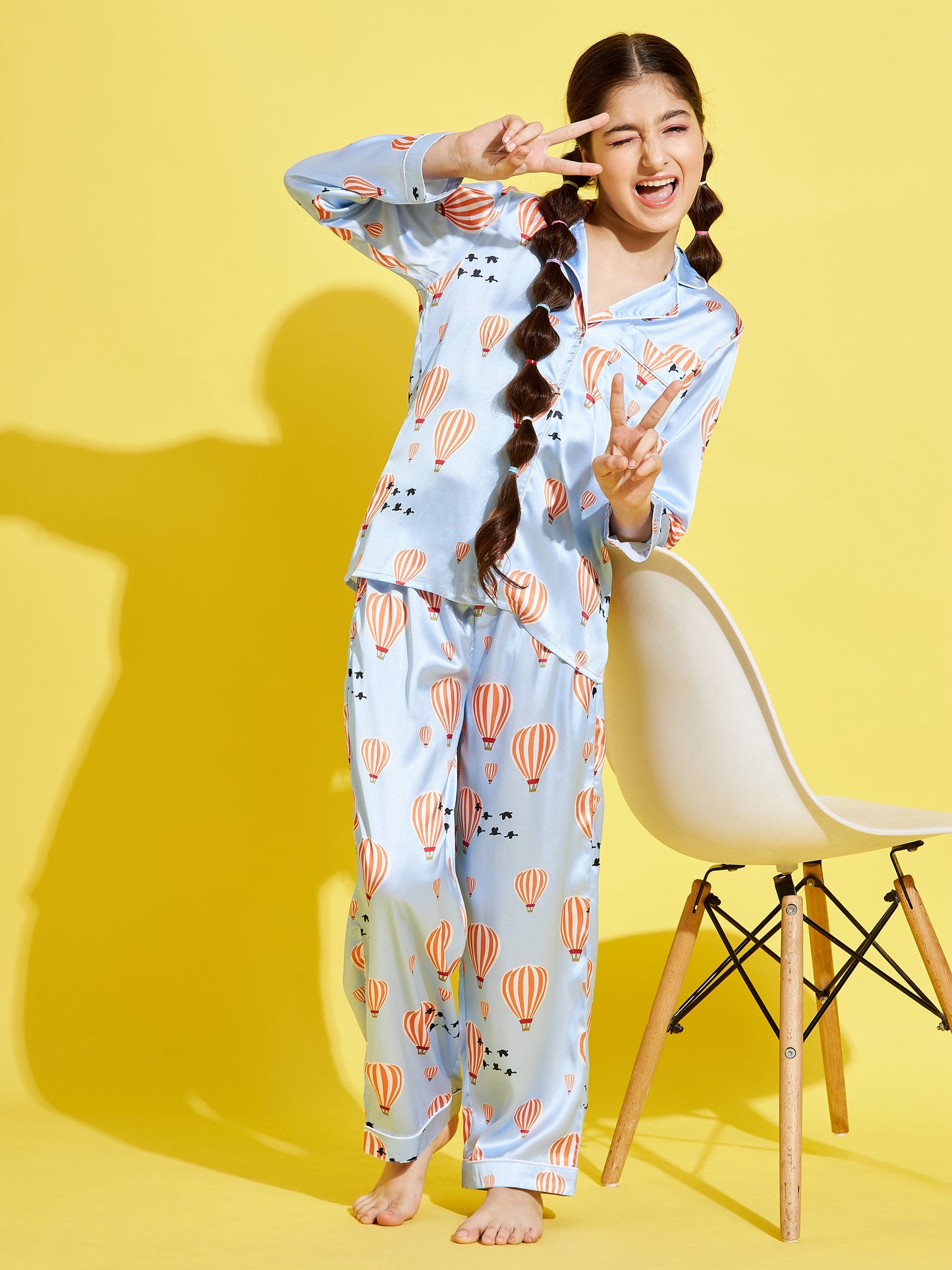 Cherry Jerry Girls Turquoise Blue White Printed Night suit