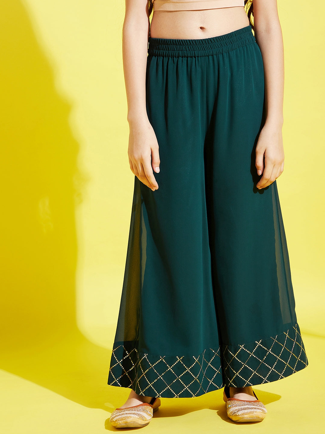 Girls Green Embroidered Straight Kurta with Palazzo & With Dupatta