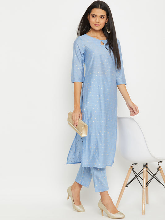 Blue Lurex Kurta With Matching Trouser