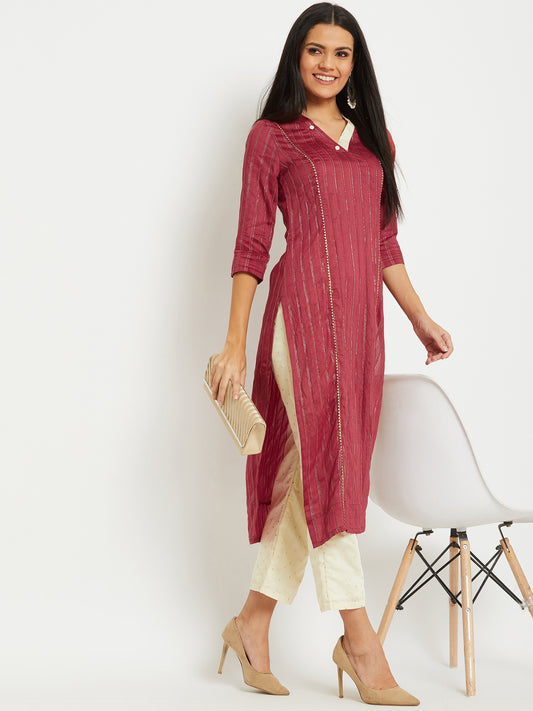 Maroon Kurta With Gota Work Aand Crean Trouser