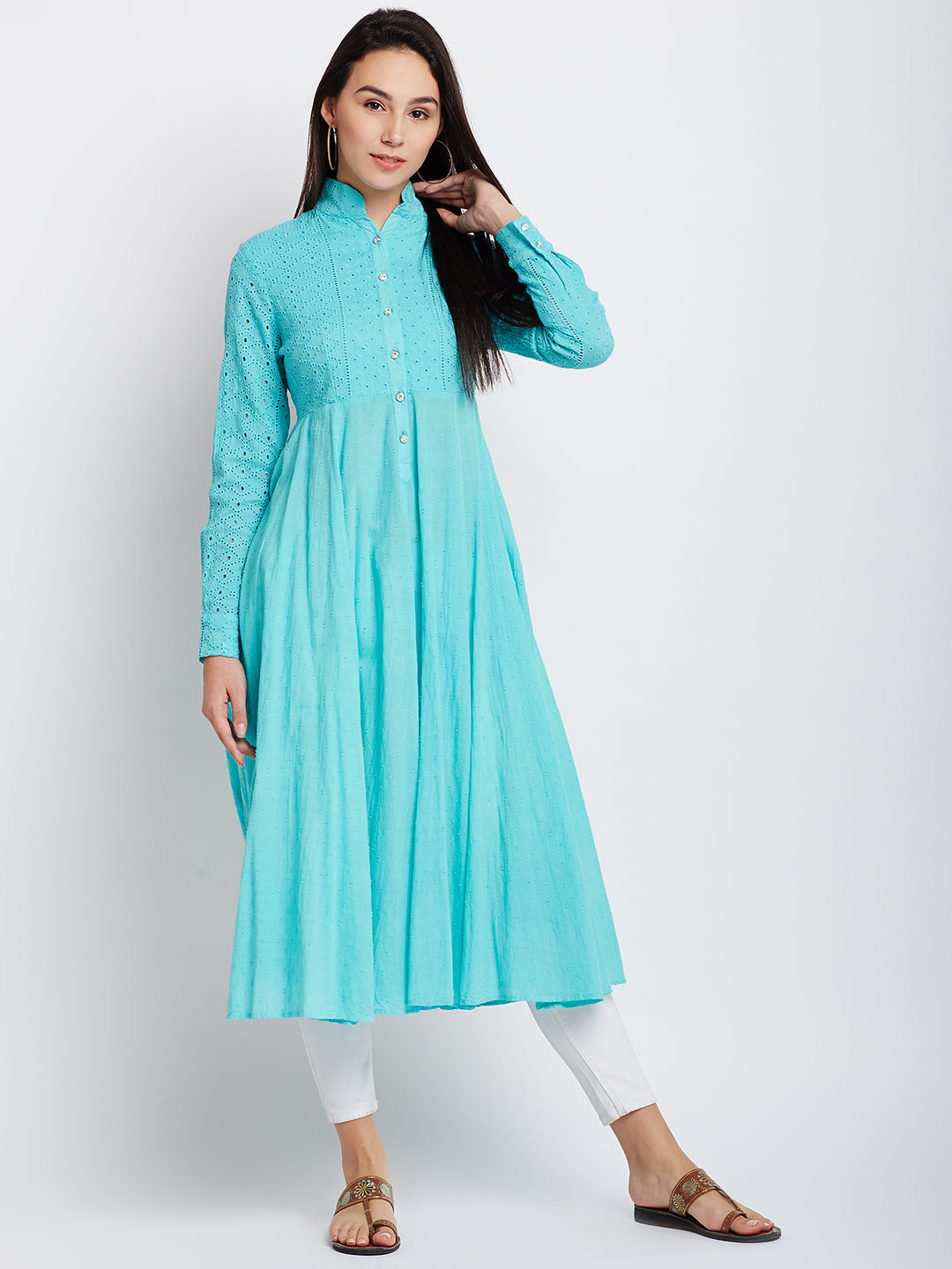 Blue Color Chikankari Anarkali Kurta