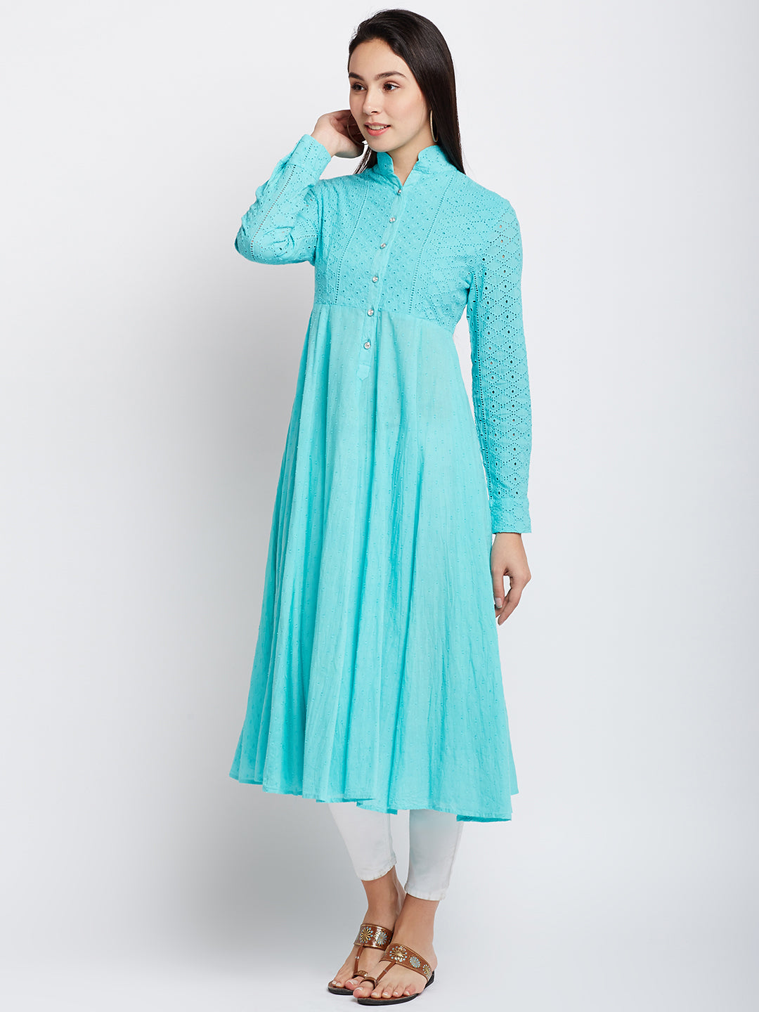 Blue Color Chikankari Anarkali Kurta