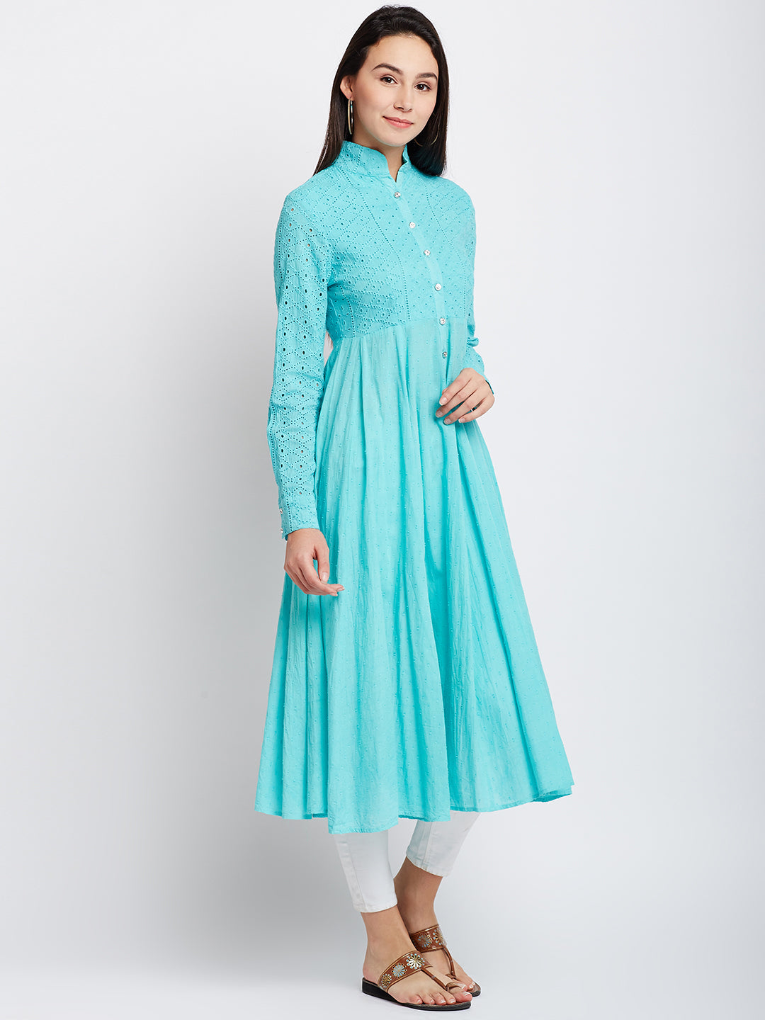 Blue Color Chikankari Anarkali Kurta