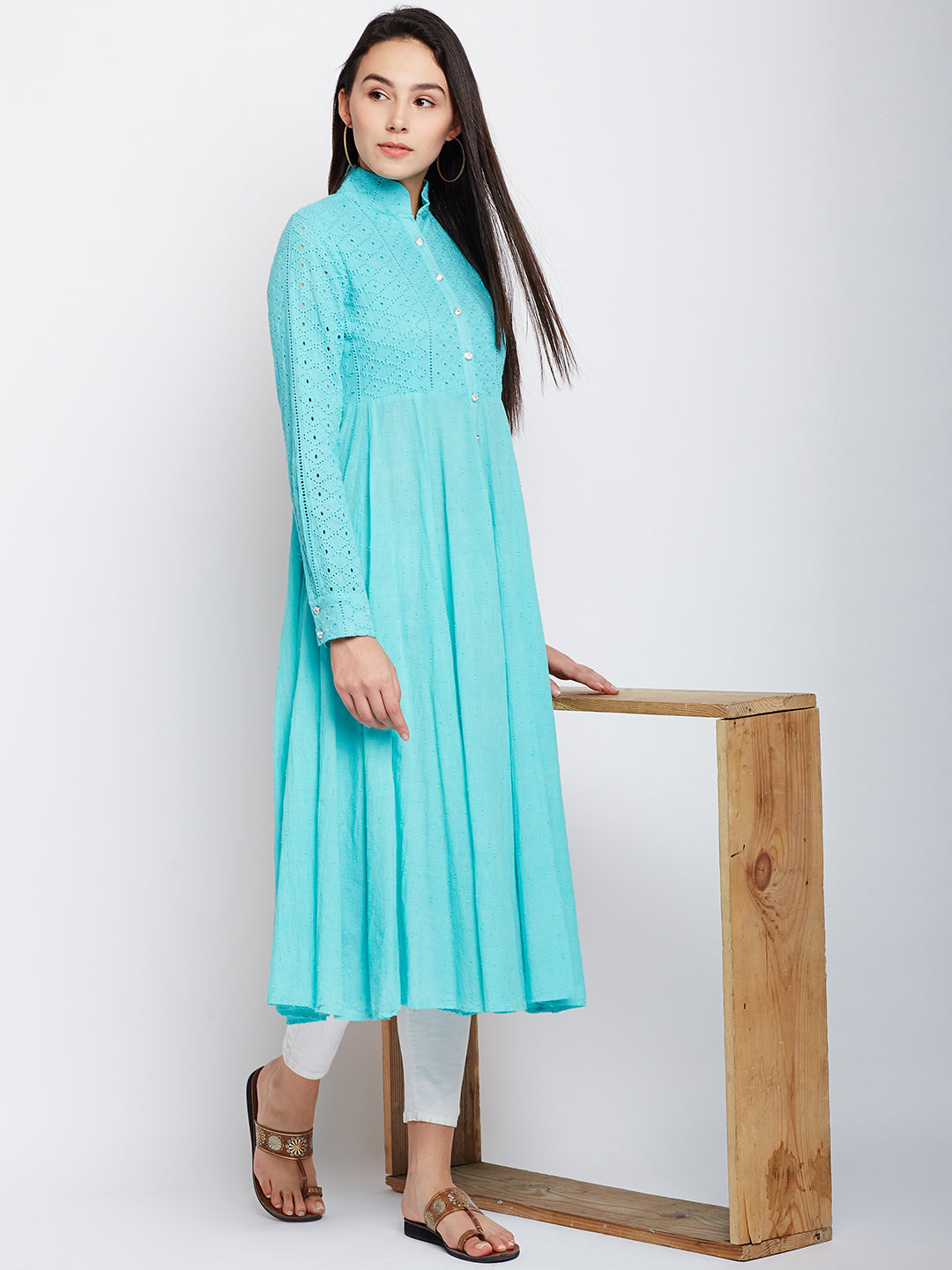Blue Color Chikankari Anarkali Kurta