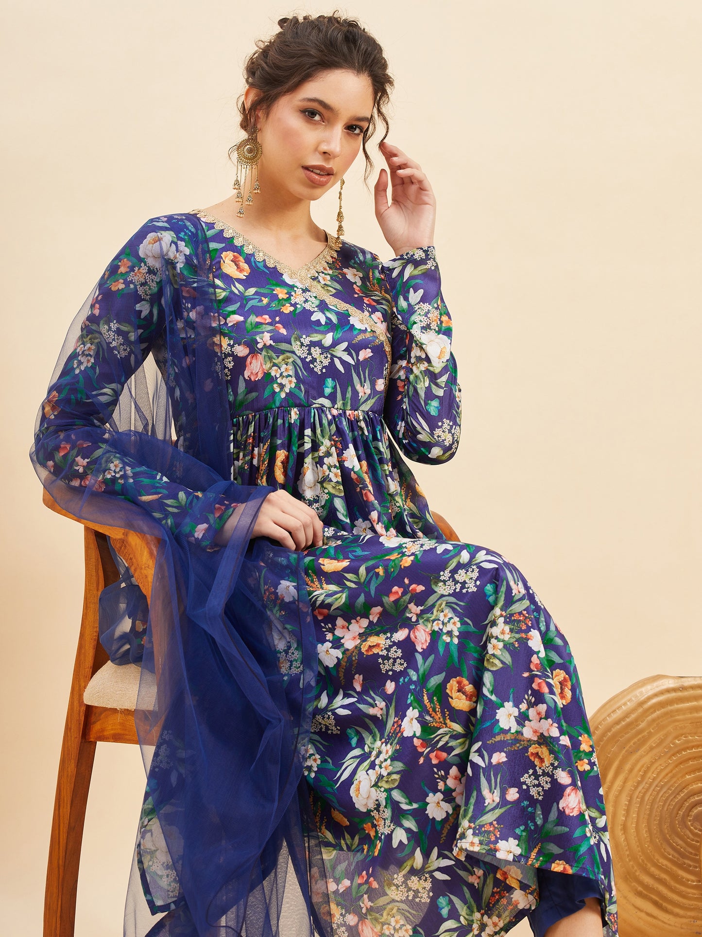 Angrakha Anarkali Kurta With Trousers & Dupatta