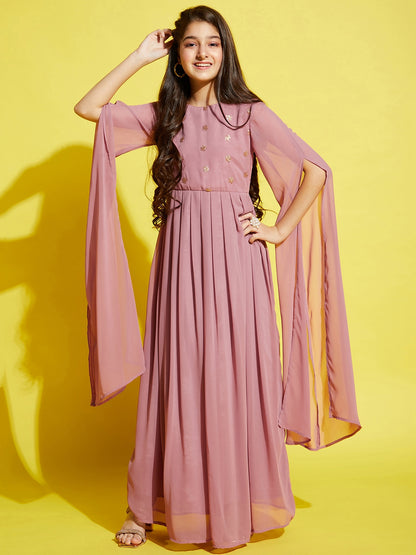 Girls Pink Georgette Maxi Dress