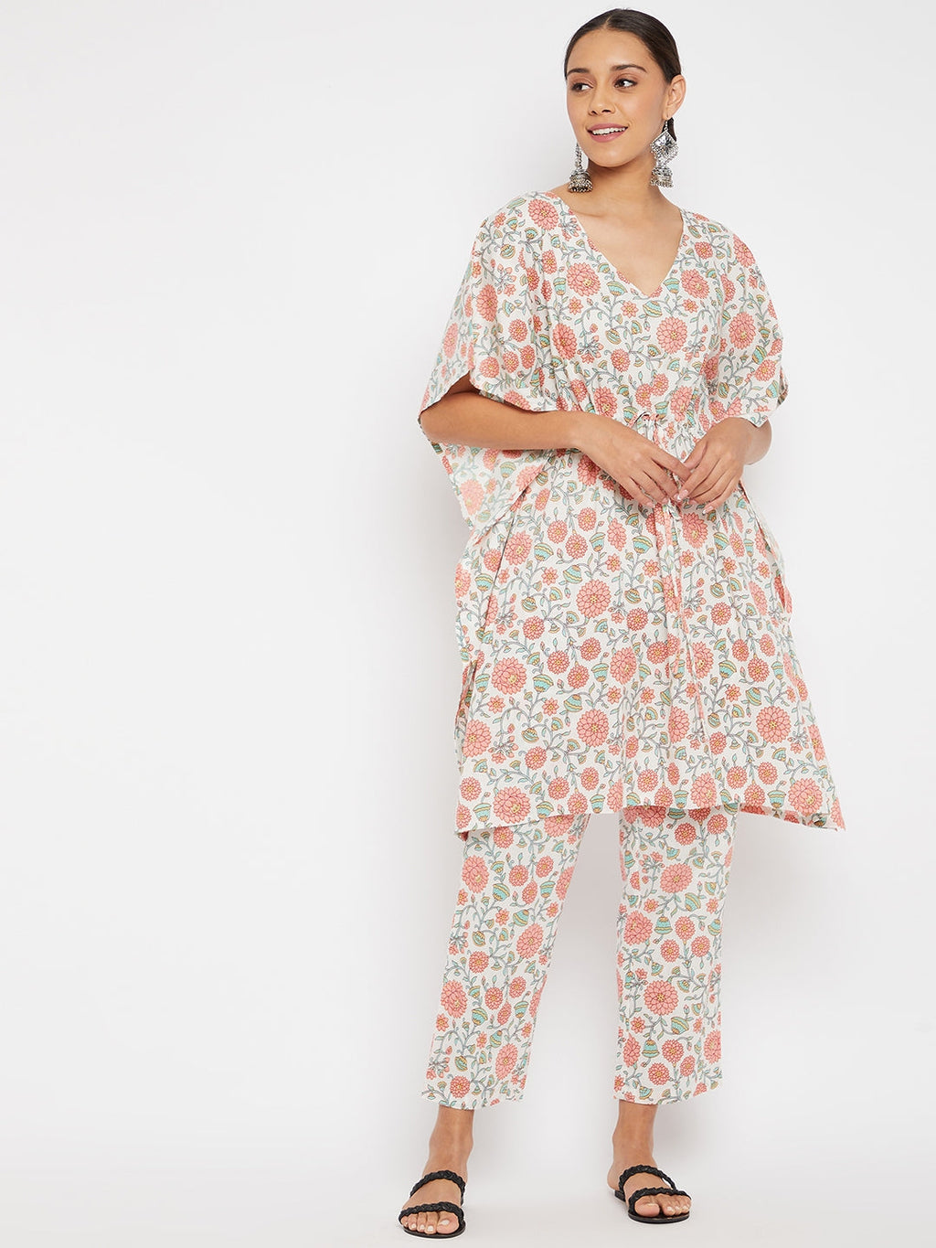 Women Off White Ethnic Motifs Printed Pure Cotton Kurta with Trousers