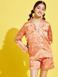 Cherry  Jerry Girls Orange  White Printed Night suit