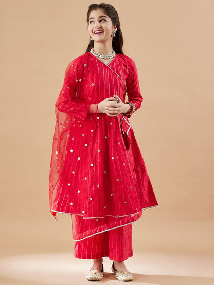 Girls Angrakha Anarkali Kurta with Palazzos & With Dupatta