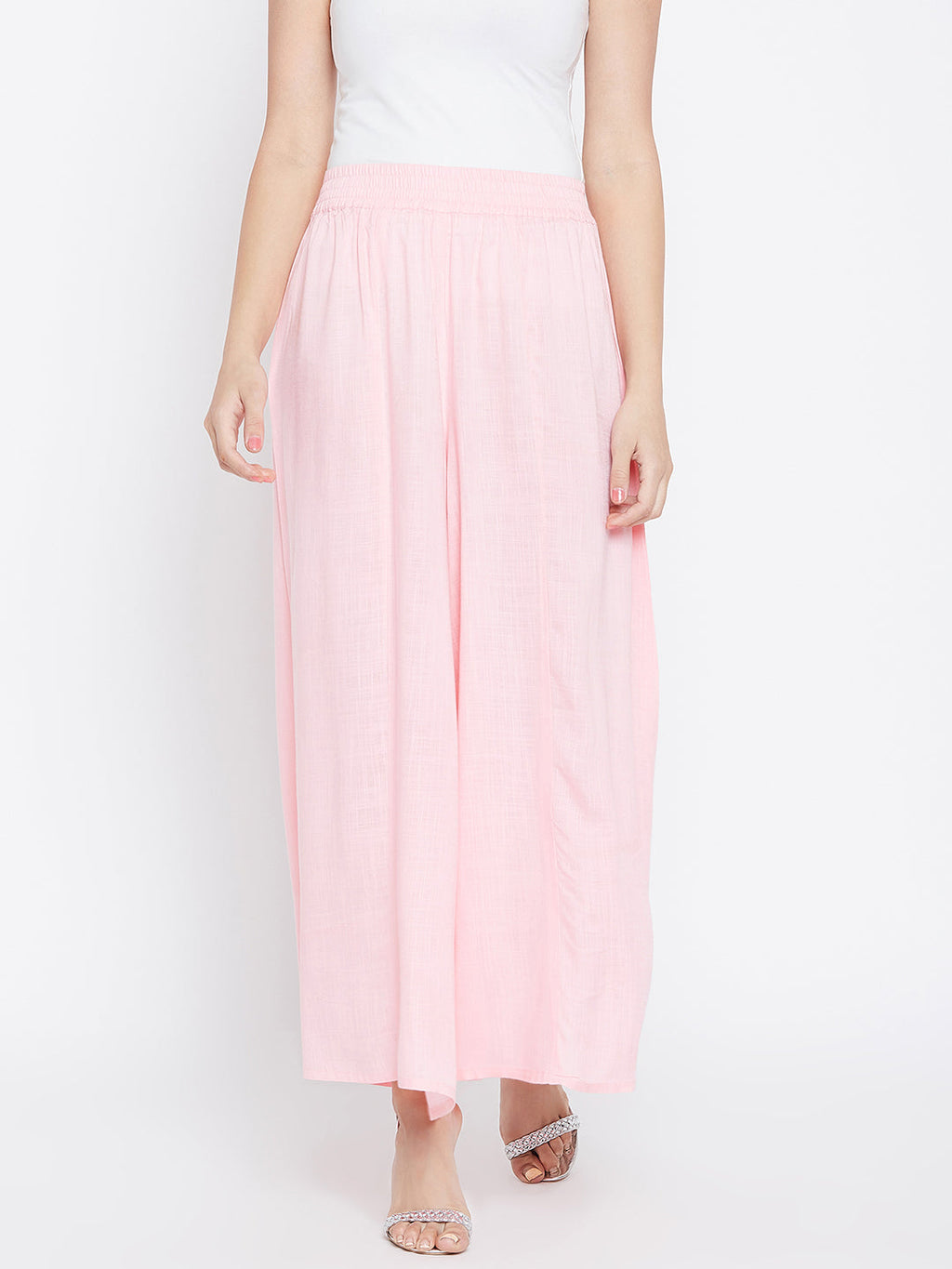 Women Pink Relaxed Flared Solid Parallel Trousers