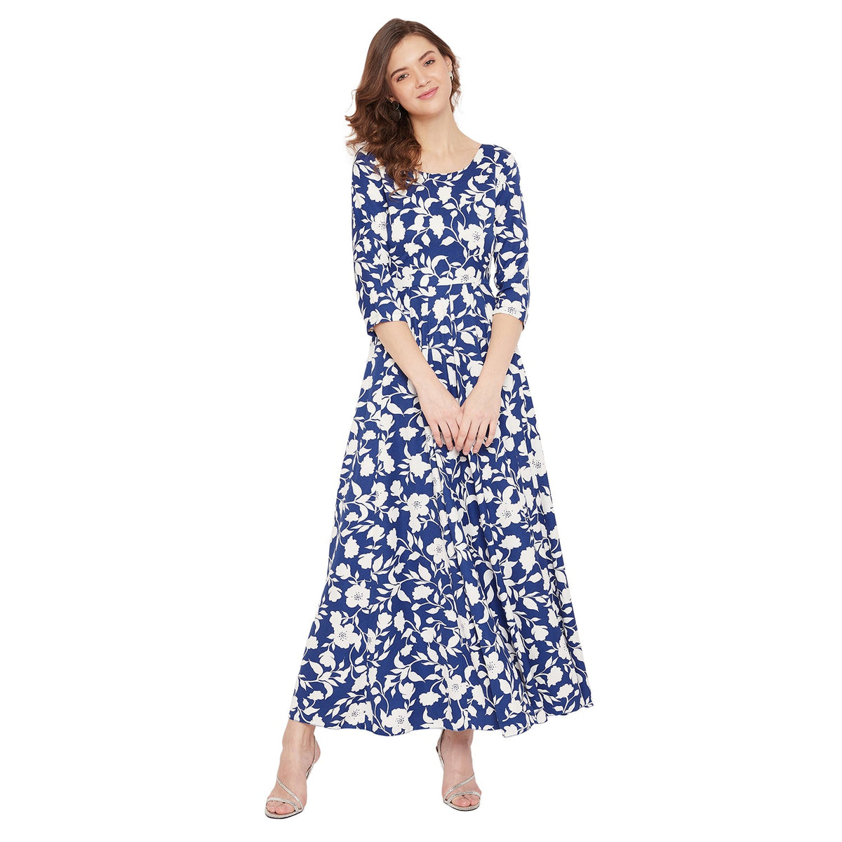 Women Blue and White Floral Printed Maxi Dress