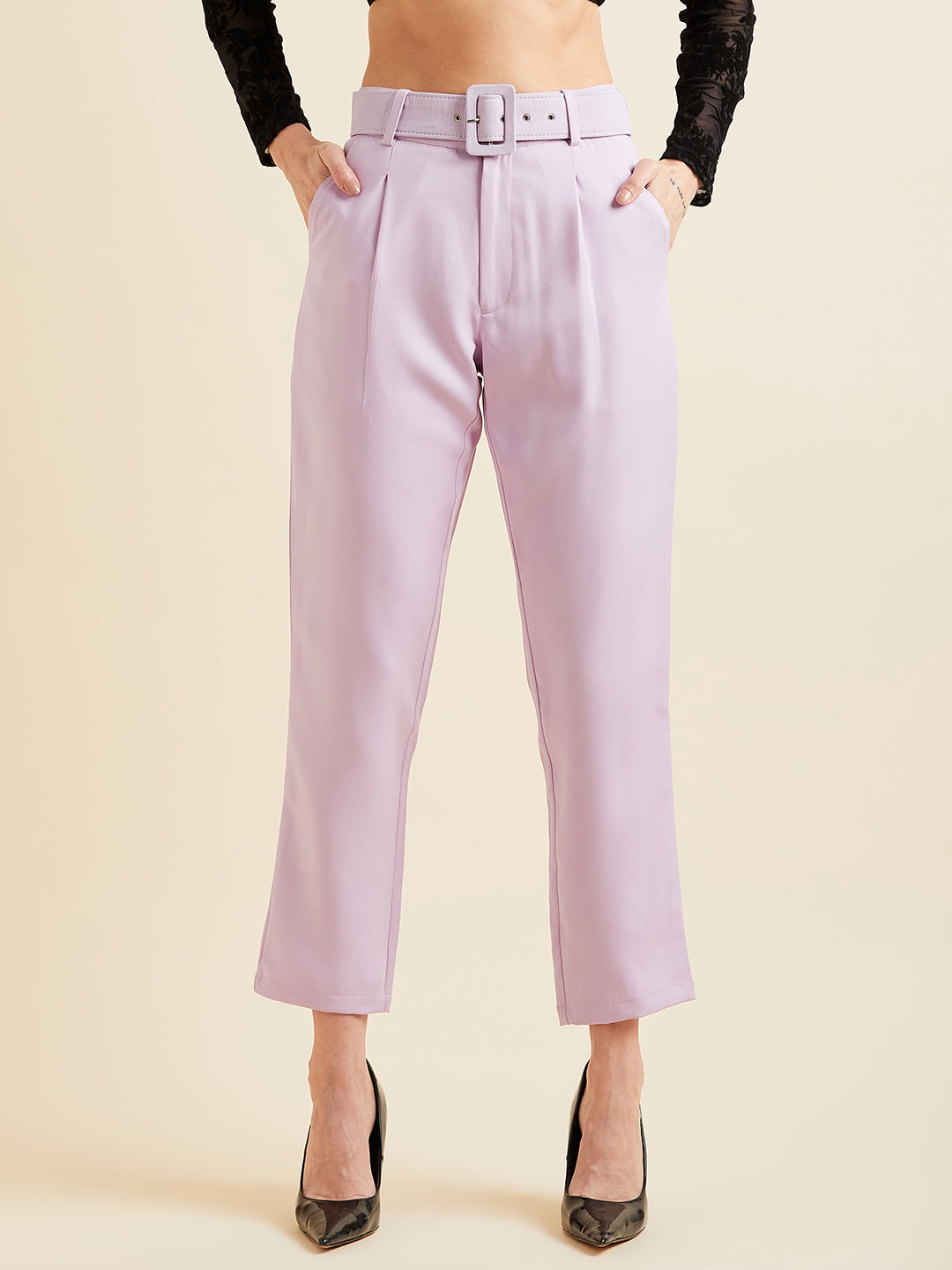 Lavender Comfort High-Rise Formal  Peg Trousers