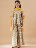 Girls Floral Printed Empire Gotta Patti Kurti with Sharara & With Dupatta