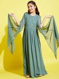 Girls Sea Green Georgette Maxi Dress