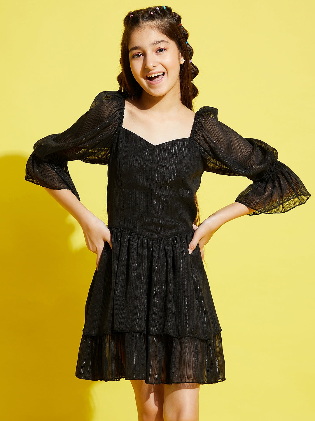 Girls Solid Black Dress