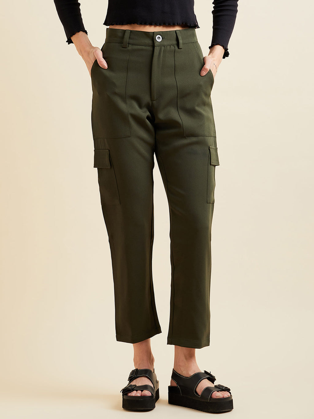 Olive Smart Slim Fit Wrinkle Free Cigarette Trousers
