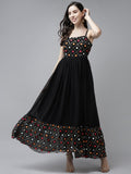 PANIT Women Black  Orange Embroidered Maxi Dress