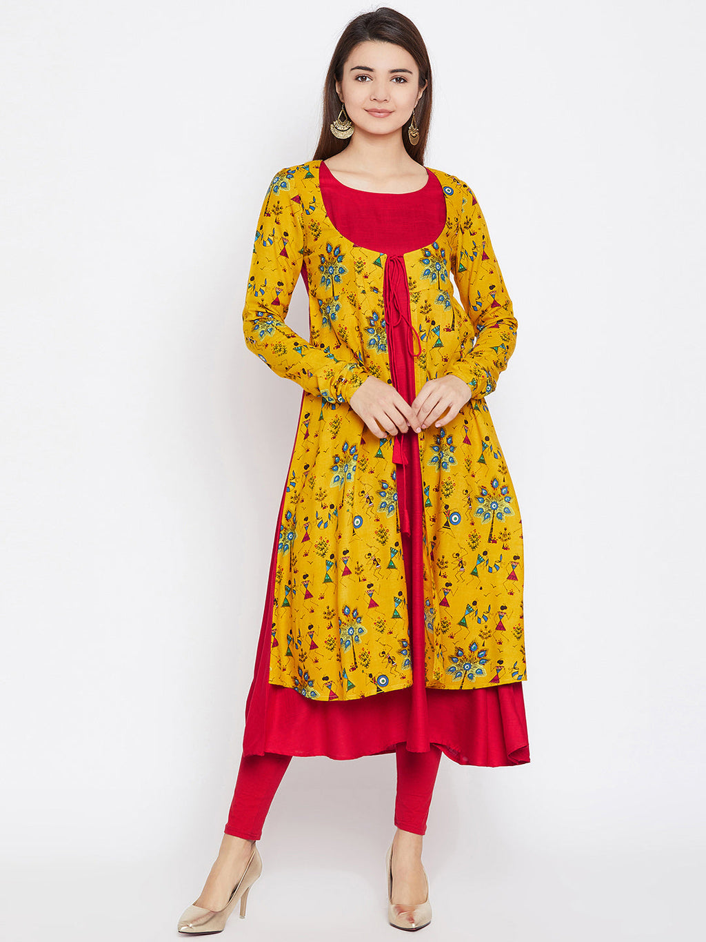 Women Yellow & Red Printed A-Line Kurta