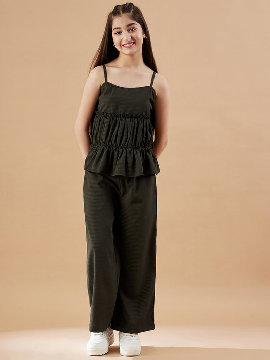 Girls Olive Top with Trousers Set