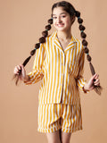 Girls Yellow Striped Shorts Night Suit Sets