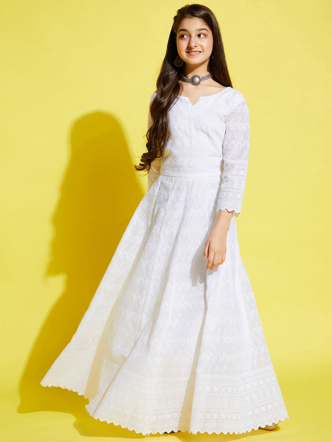 White Floral Embroidered Maxi Dress