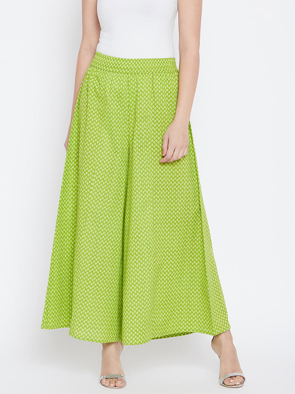 Women Green Printed Flared Palazzos