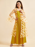 Shoulder Straps Fit & Flare Maxi Ethnic Dress With Printed Shrug